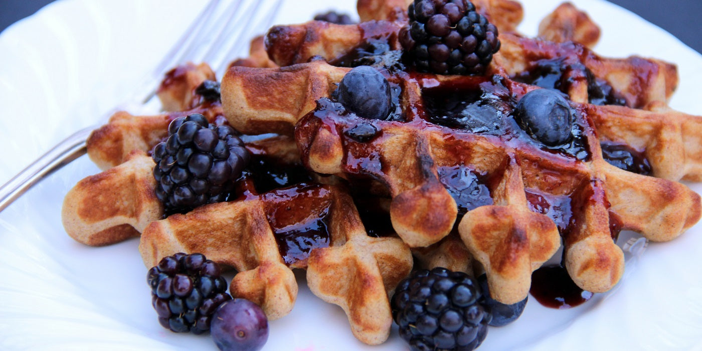 Waffles and Fresh Berries with Blueberry Elderberry Syrup