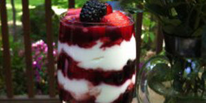 Greek Yogurt Parfait with Berries in an Elderberry Glaze